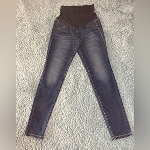 Aglow Maternity Jeggings Size 4 Full Panel Blue Denim Cotton Blend  Back Pockets
